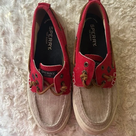 Sperry Red and Tan Canvas Boat Shoes - Picture 2 of 5